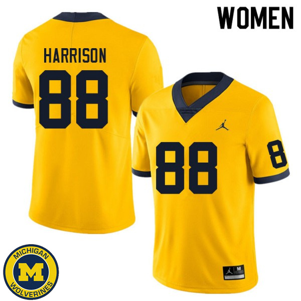 Women Michigan Wolverines #88 Matthew Harrison Yellow Embroidery Jersey